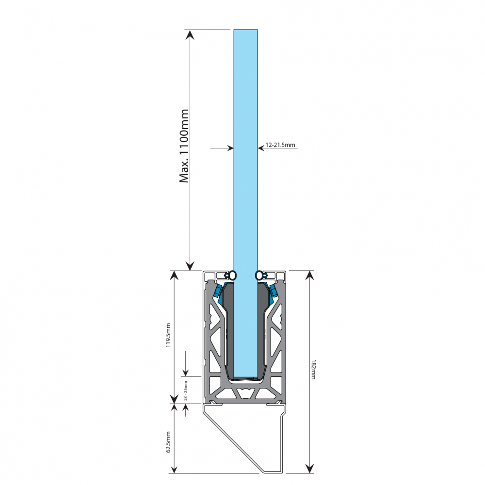 POSIglaze 3 Mtr Side Mount Kit For 12mm Glass, Brushed Alum