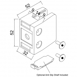 Glass Clamp - 52x52mm - 316SSS - Satin - Flat - 8-12.76mm