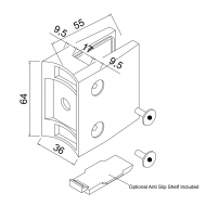 Glass Clamp - 67x55mm - 316SSS - Satin - 48mm Tube 8-17.5mm