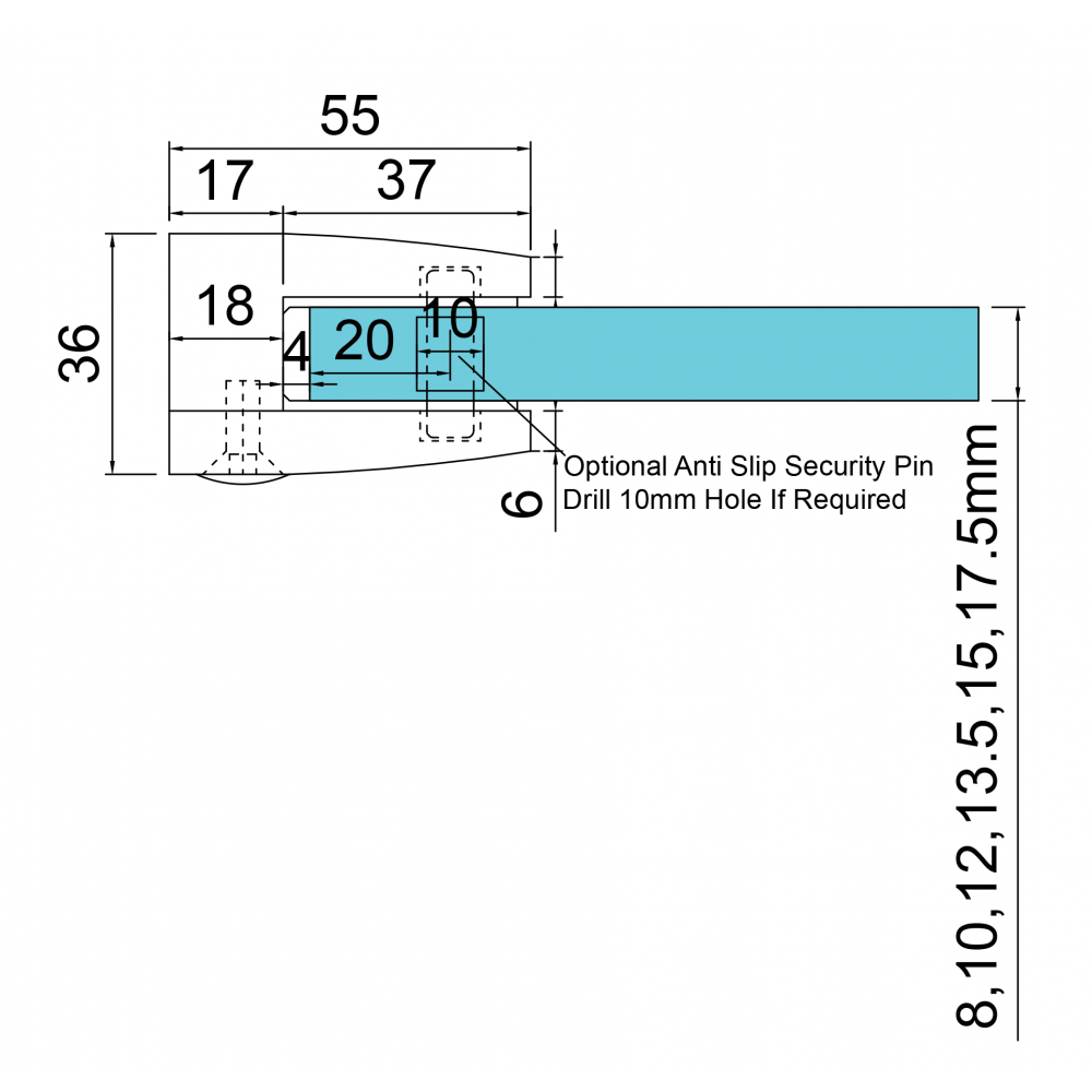 Glass Clamp - 67x55mm - 316SSS - Satin - Flat - 8-17.5mm