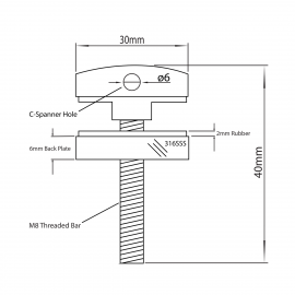 30mm Point Fixture-M8 x 40mm Bolt- Satin Finish 316SS