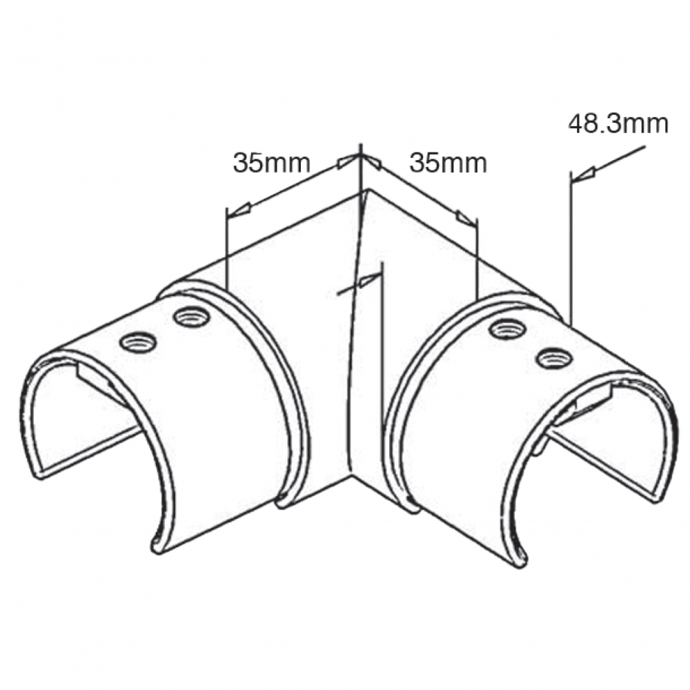 Slotted Handrail 90 Degree Connector for Tube 48.3mm x 1.5mm
