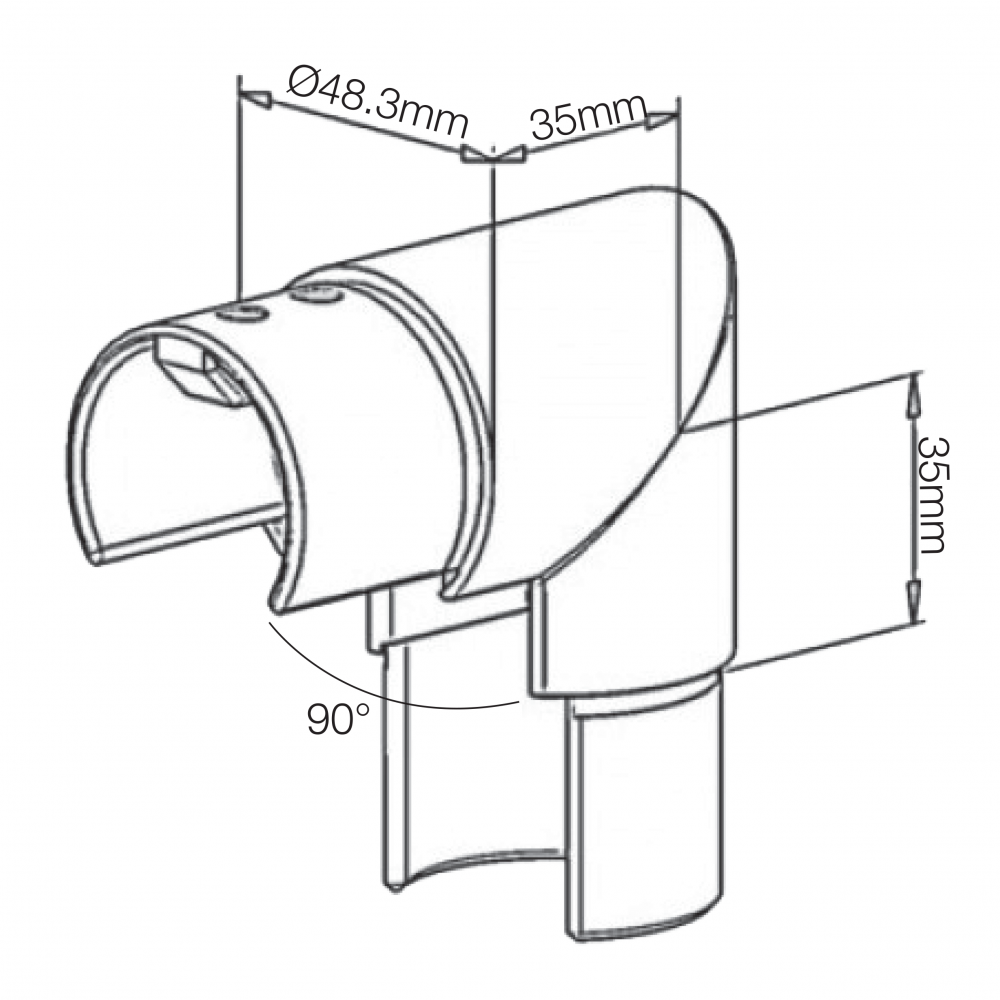 Slotted Handrail 90 Degree Vertical Connector - 48.3 x 1.5mm