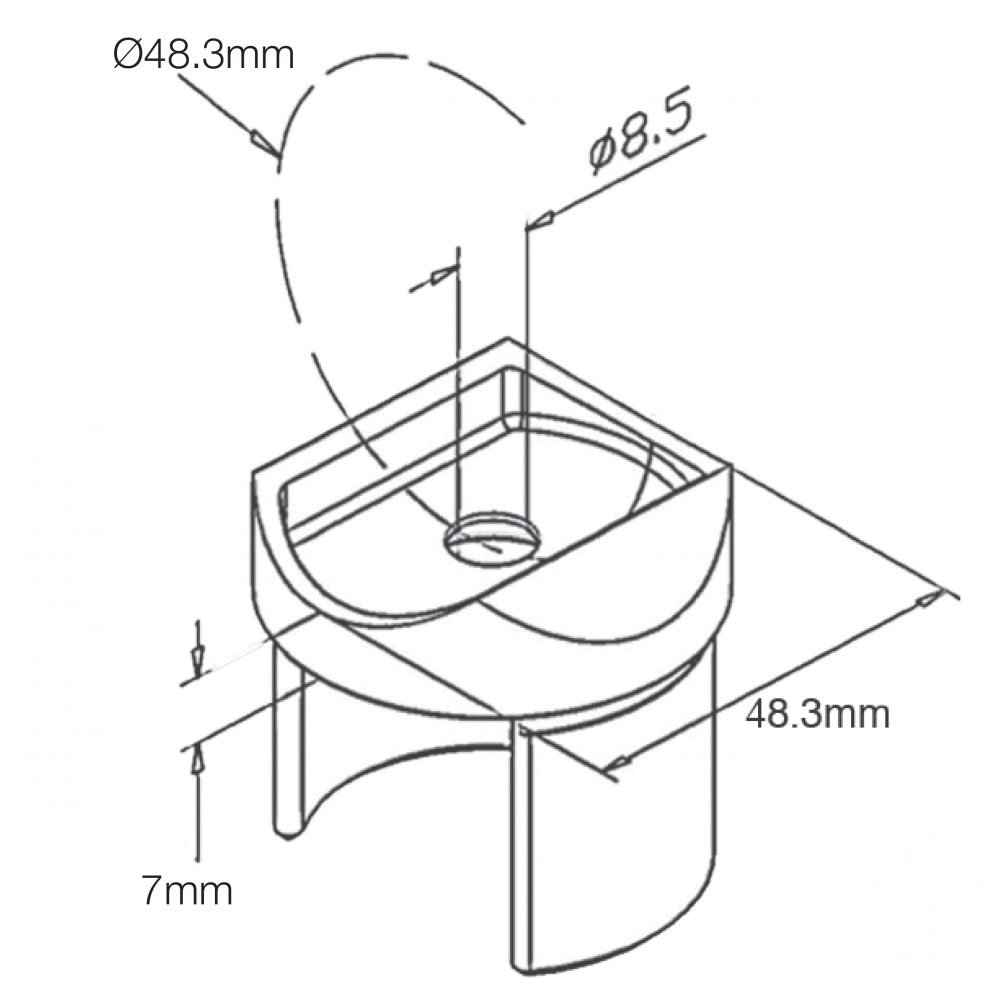 Slotted Handrail to 48.3mm x 1.5mm Tube Adapter