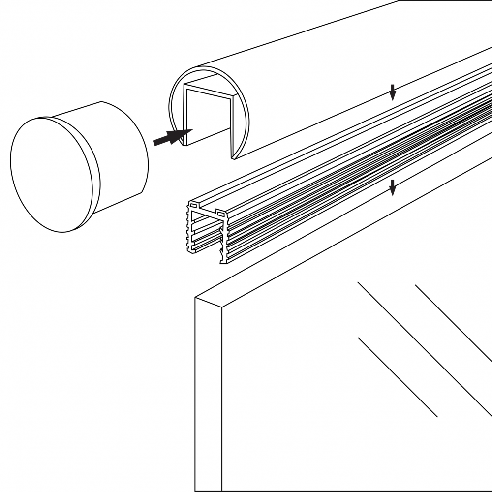 Slotted Handrail Gasket For 11.5 - 13.5 mm Thick Glass-3 Mtr