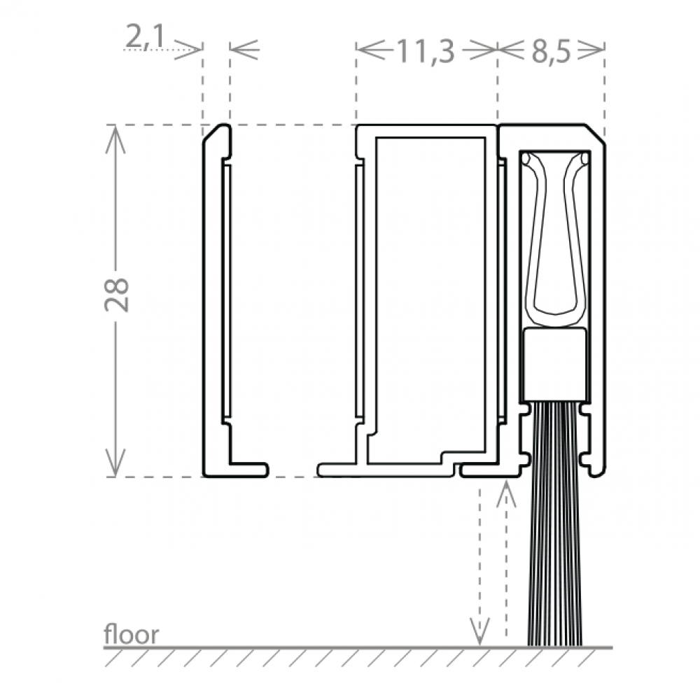 Pivot Door Brush Seal & Spacer - 1030mm - SS Effect