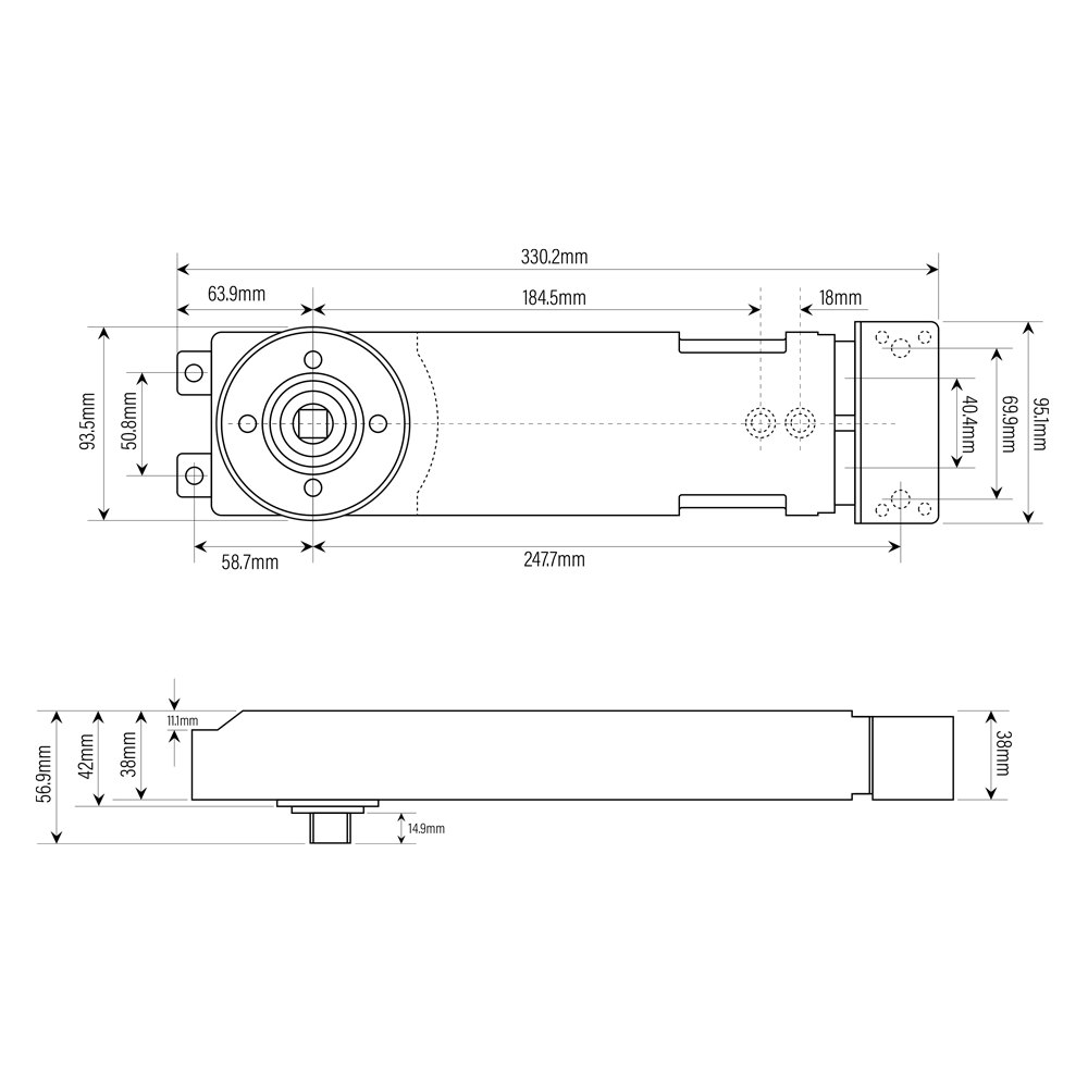 90 Degree Hold Open Overhead Door Closer -14.8 Spindle
