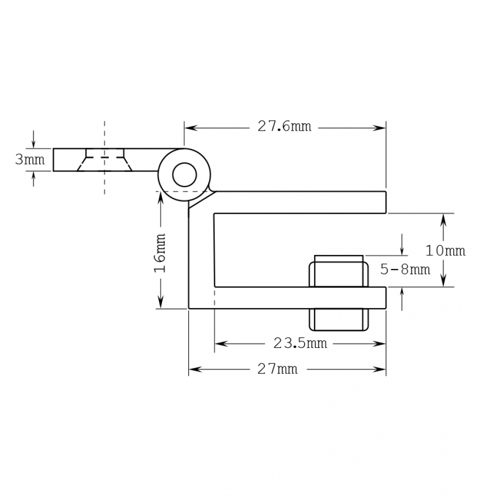 Non Drill Hinge - Wall To Glass - 5-8mm