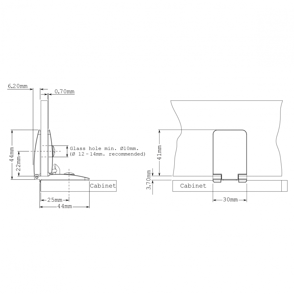 Universal Glass Cabinet Hinge For 4 - 6.76mm Thick Glass