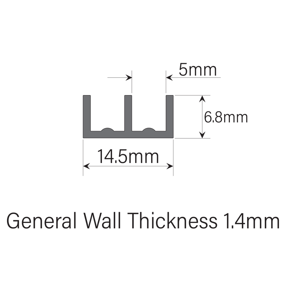 4mm Plastic Sliding Track For Glass - Bottom -  Black - 2.44