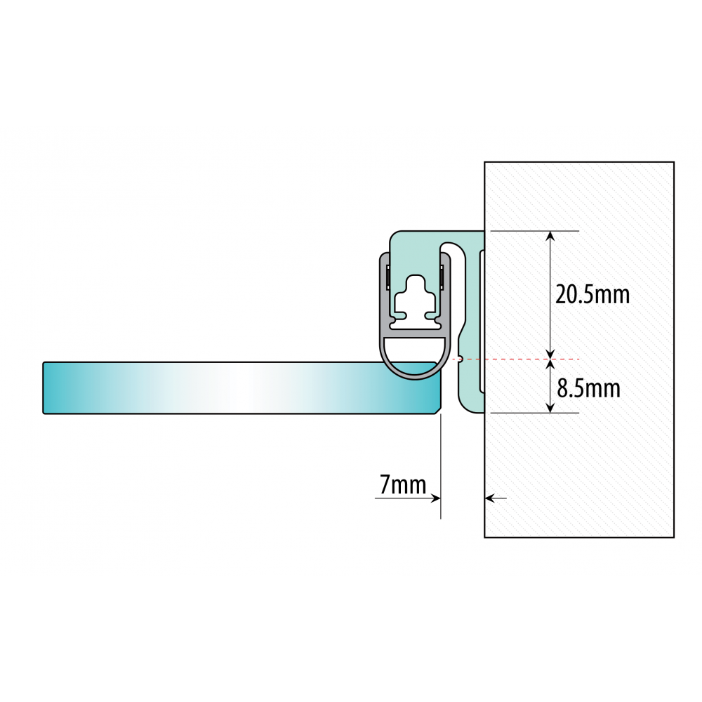 Shower Door Seal Holder Profile - Polished Aluminium