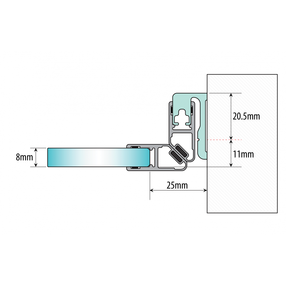 Shower Door Seal Holder Profile - Polished Aluminium