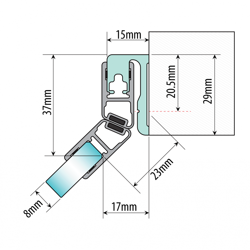Shower Door Seal Holder Profile - Polished Aluminium