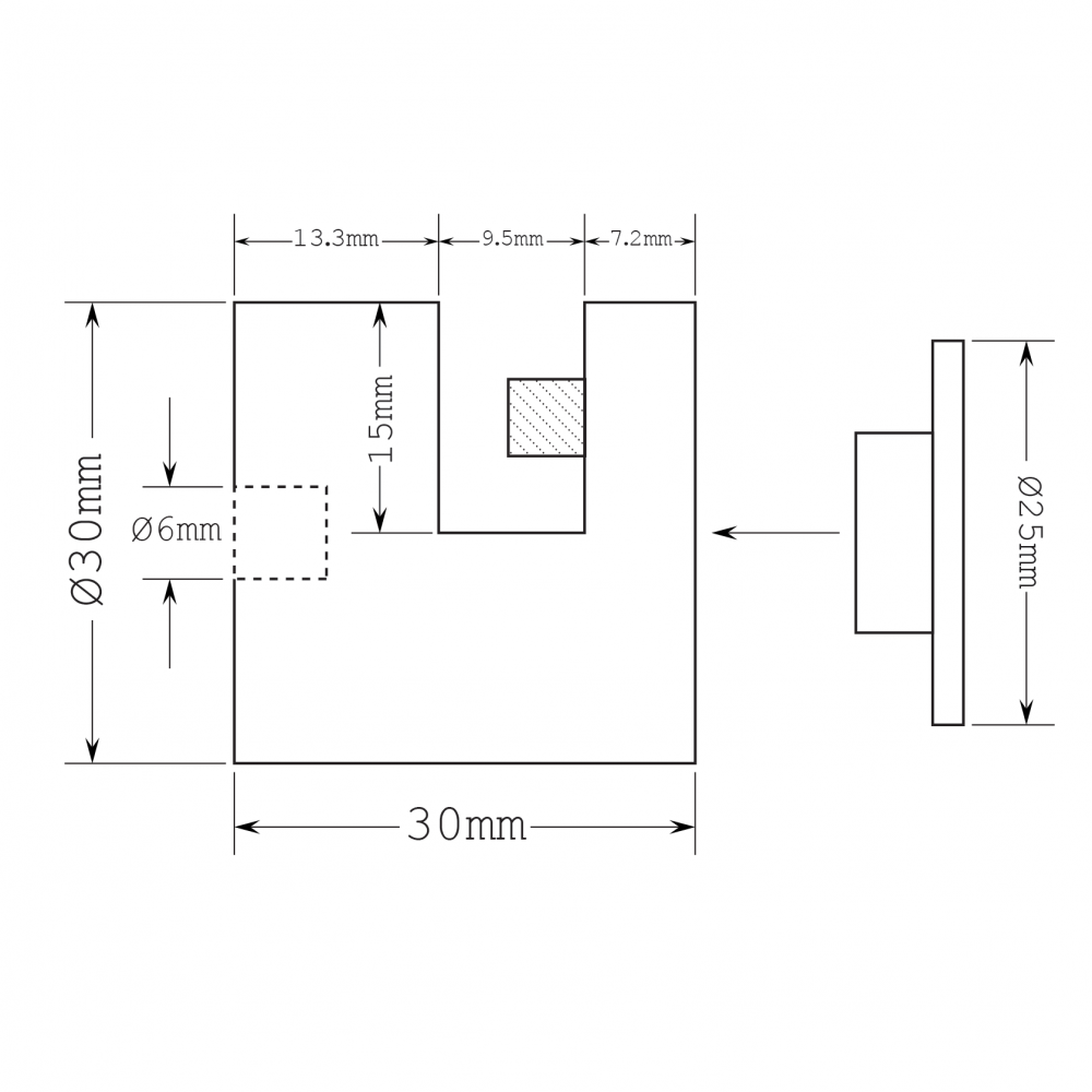 Off Wall Mirror Fixing 30mm Diameter x 30mm Length.