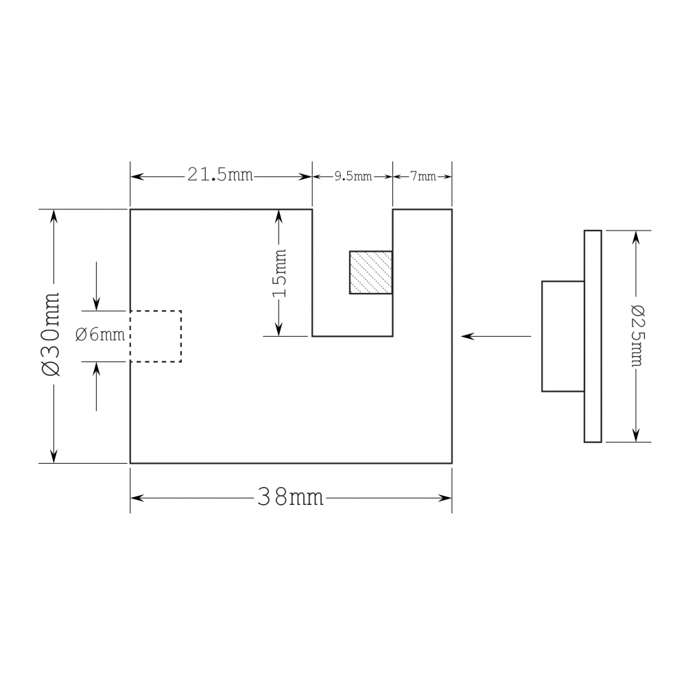 Off Wall Mirror Fixing 30mm Diameter x 38mm Long
