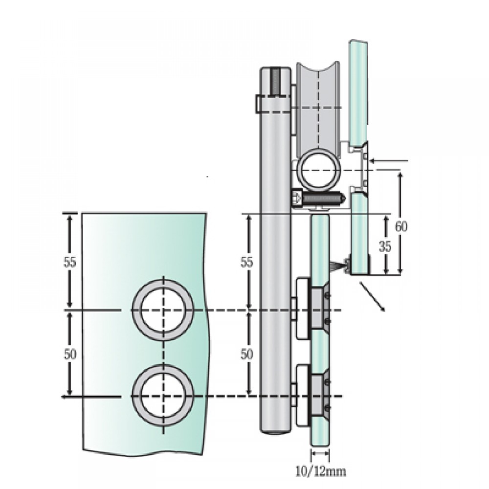 Sliding Door Rail Holder To Glass - Countersunk Type